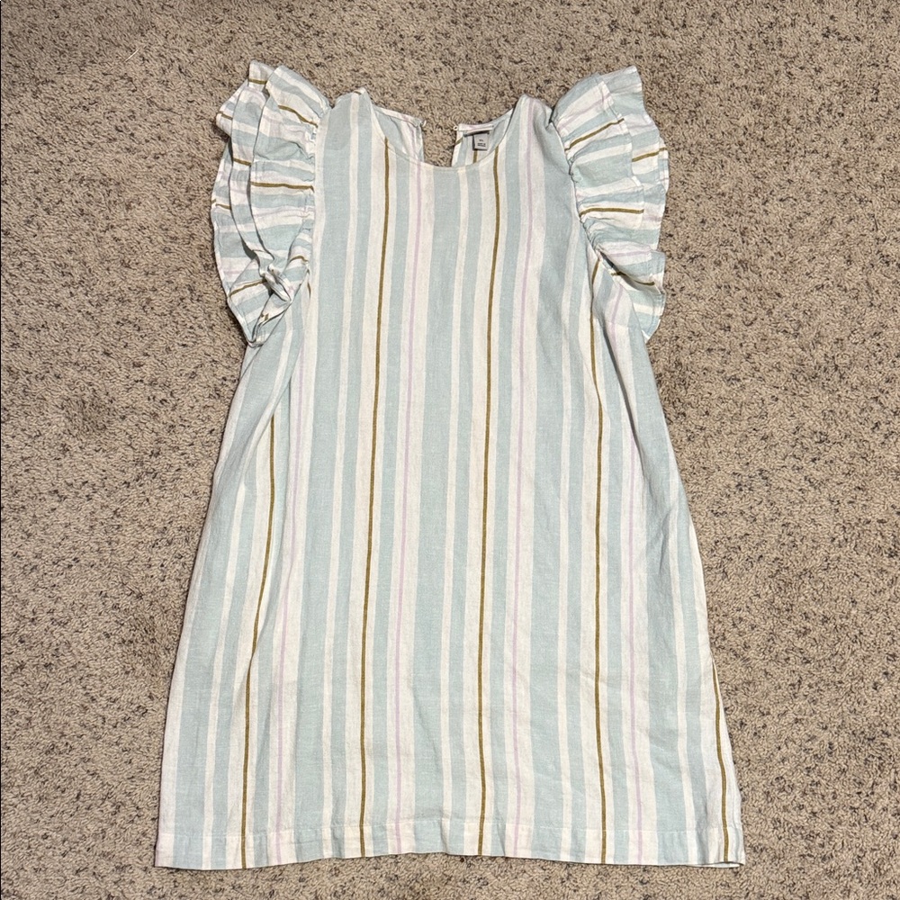 a new day Pastel Striped Kids Dress with Ruffle Sleeves